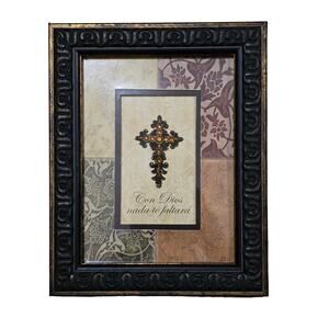 Celebrating Home Framed Cross Wall Decor "con dios nada me faltara" NIB